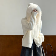 Fuzzy-Collar Zip-Up Jacket