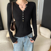 Button-Neck Long-Sleeve Top