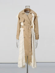 Lace-Panel Ruffle-Hem Long Coat