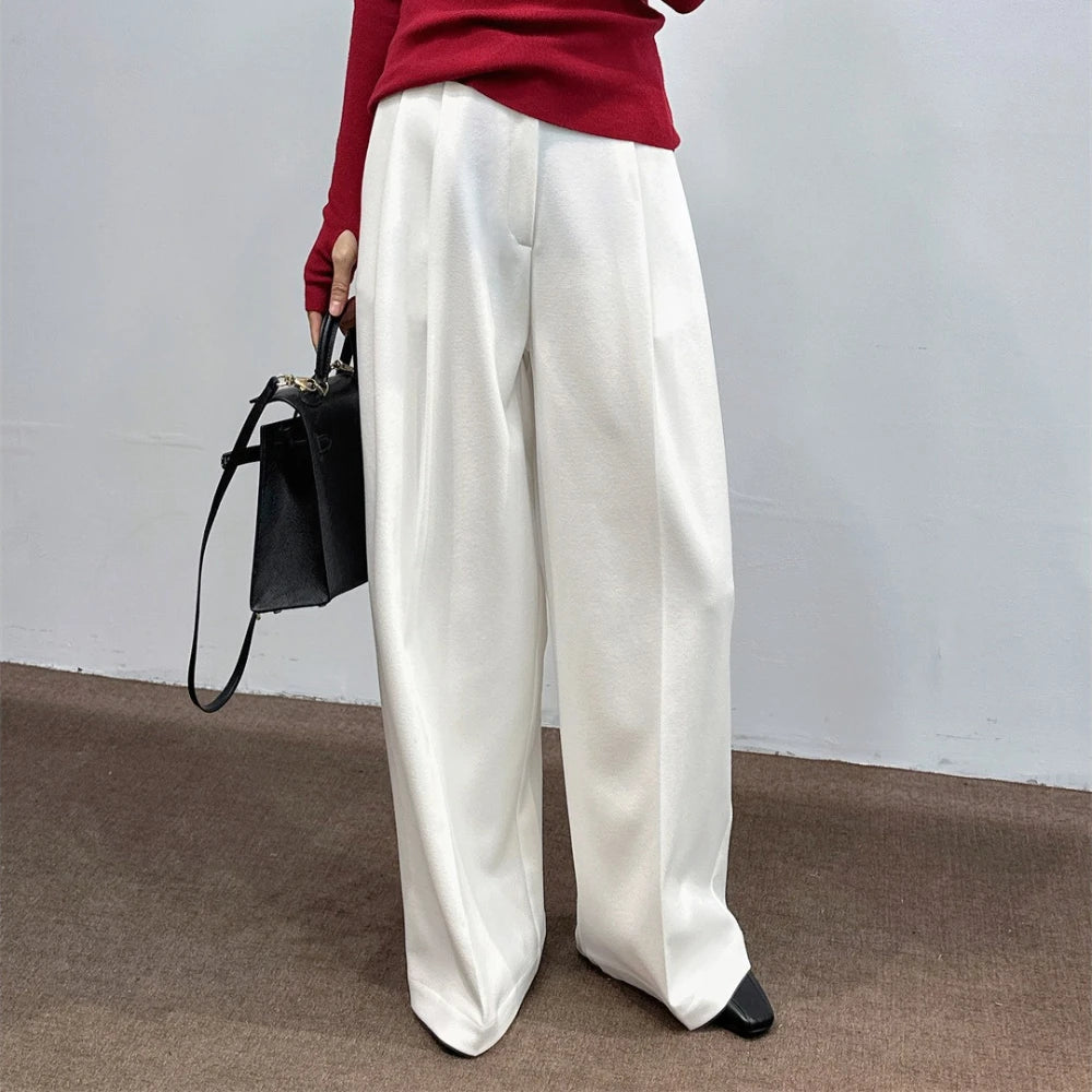 Pleated Wide-Leg White Pants