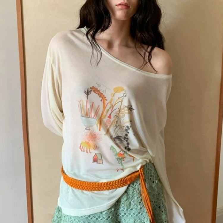 Graphic Off-Shoulder Relaxed Top