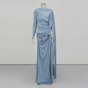 Ruched Long-Sleeve Long Dress