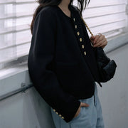 Round-Neck Cropped Button-Front Jacket