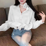 Ruffle-Hem Cropped Button Shirt