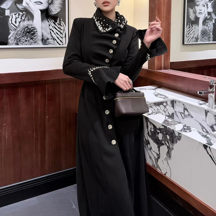 Embellished-Collar Longline Coat