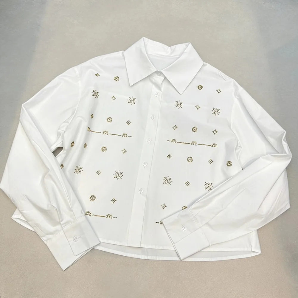 Embellished Cropped Button Shirt