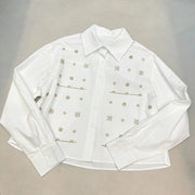 Embellished Cropped Button Shirt