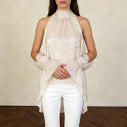 Cold-Shoulder High-Neck Blouse