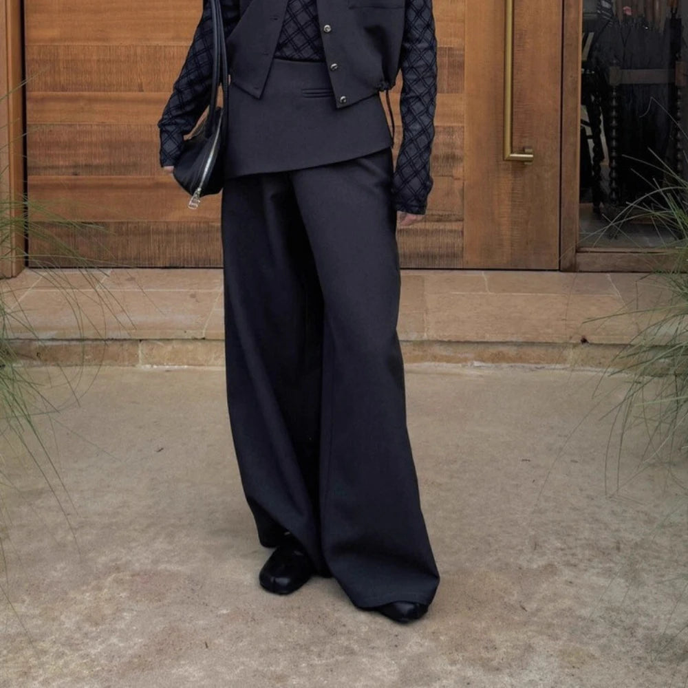 Asymmetric-Waist Wide-Leg Pants
