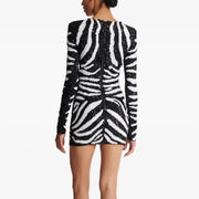 Zebra-Stripe Long-Sleeve Mini Dress