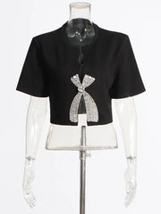 Embellished-Bow Cropped Tee