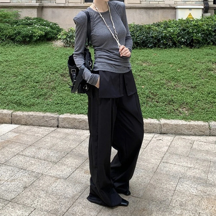Layered-Waist Wide-Leg Pants
