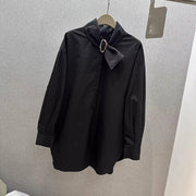 Buckle-Neck Relaxed Longline Shirt