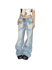 Patchwork Distressed Wide-Leg Jeans