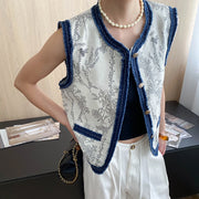 Floral Contrast-Trim Vest