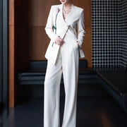 TWOTWINSTYLE Solid Spliced 3D Flower Two Piece Set Female V Neck Long Sleeve Jacket Office Lady Women's Trousers Set Fashion New