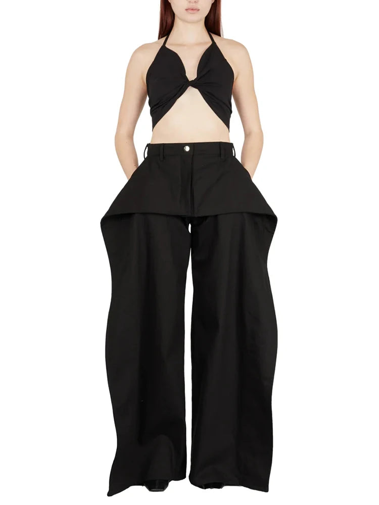 Layered-Pocket Wide-Leg Pants