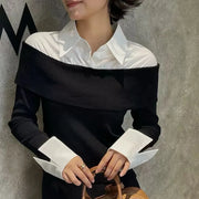 Layered-Collar Foldover Sweater