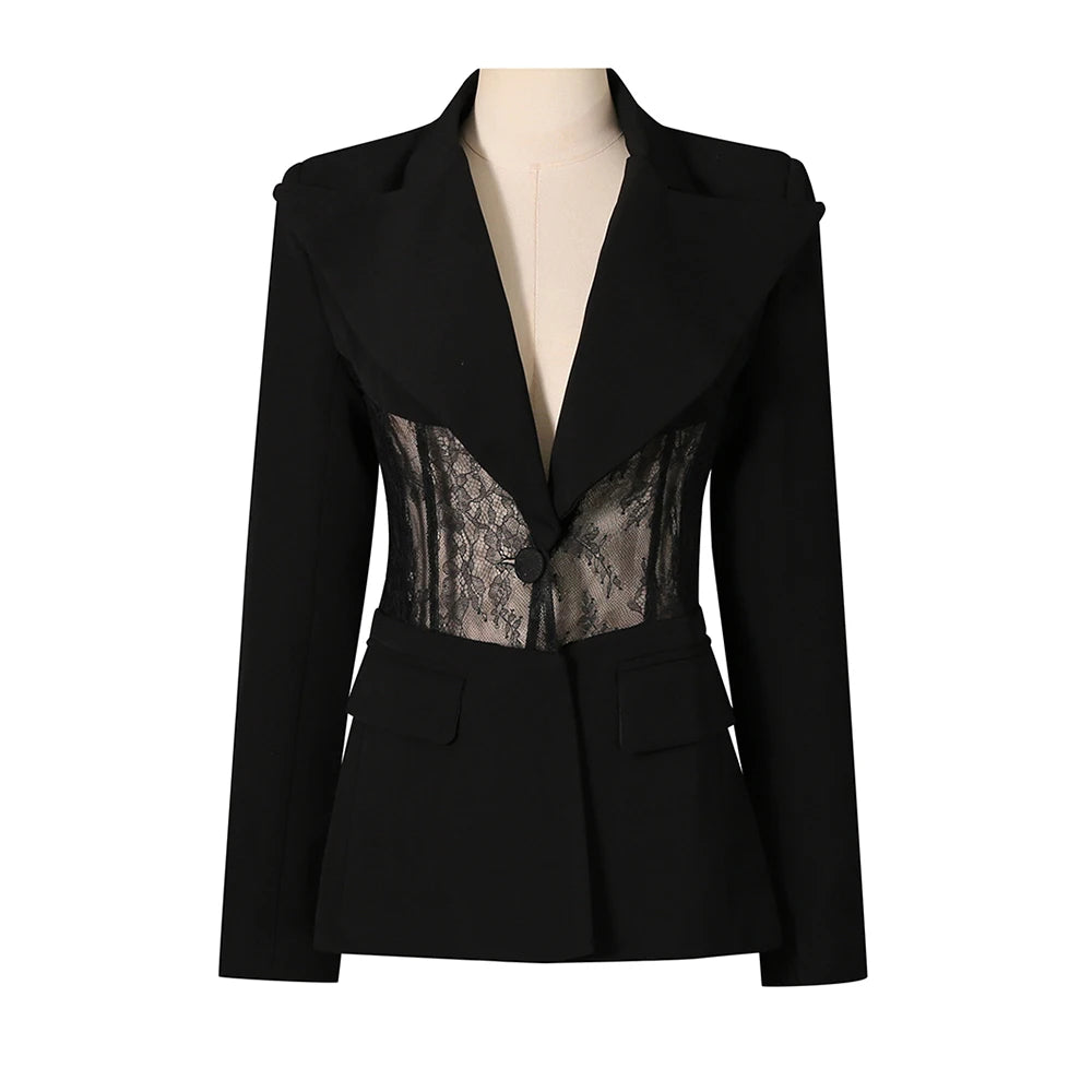 Sheer Lace-Panel Blazer