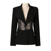 Sheer Lace-Panel Blazer