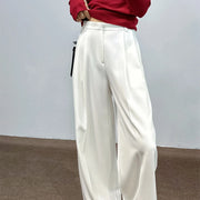 Pleated Wide-Leg White Pants