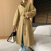 Stand-Collar Long Trench Coat
