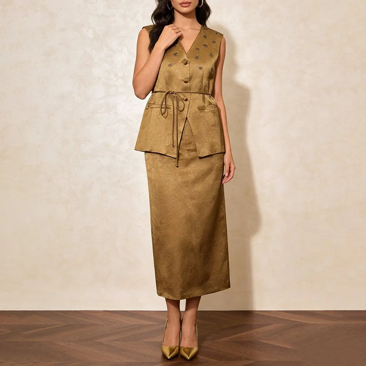 Tie-Waist Vest and Skirt Set