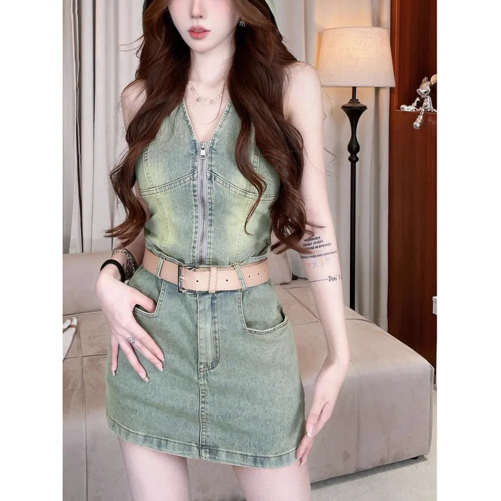 Zip-Front Halter Dress