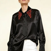 Embellished-Collar Glossy Shirt