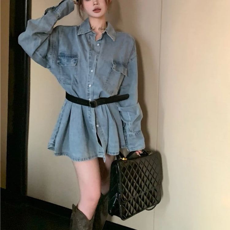 Button-Front Mini Shirt Dress