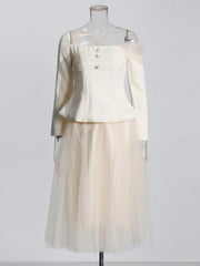 Asymmetric Top and Pleated Skirt Set
