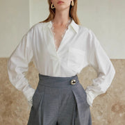 Lace-Trim Collared White Shirt