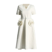 Rosette-Detail Short-Sleeve Dress
