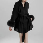 Shaggy-Cuff Open-Front Coat