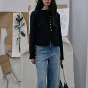 Round-Neck Cropped Button-Front Jacket