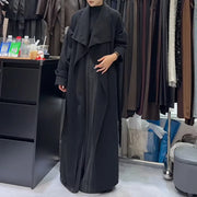 Collarless Tie-Waist Long Coat