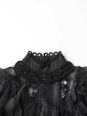 High-Neck Long-Sleeve Lace Dress