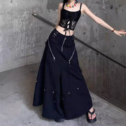 Zip-Detail Flared Long Skirt