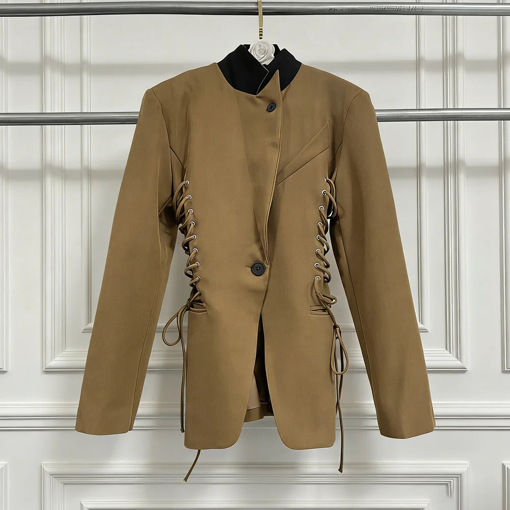 Lace-Up Waist Fitted Jacket