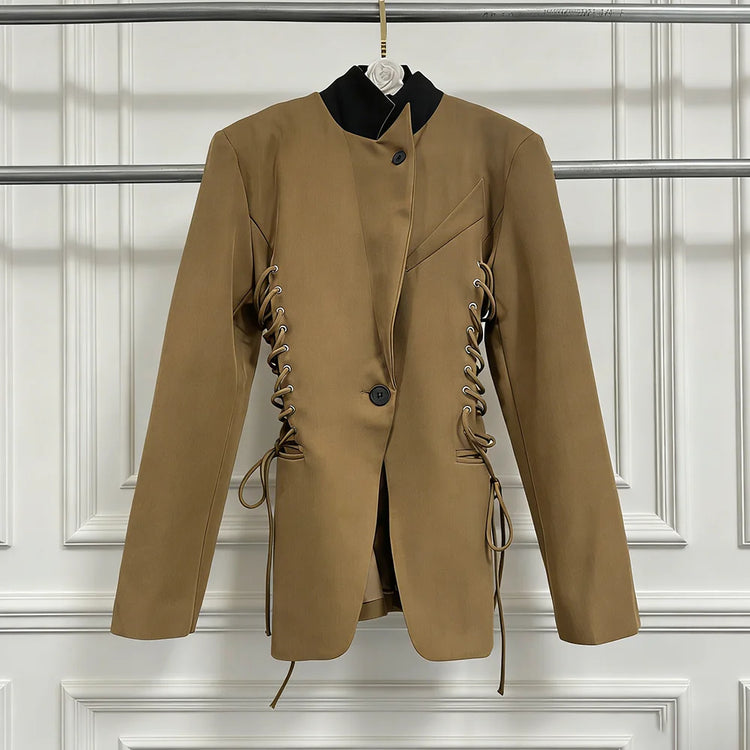 Lace-Up Waist Fitted Jacket
