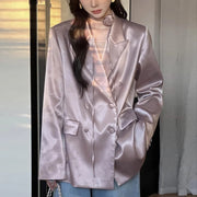 Glossy Double-Breasted Blazer
