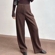 Pleated Brown Wide-Leg Pants