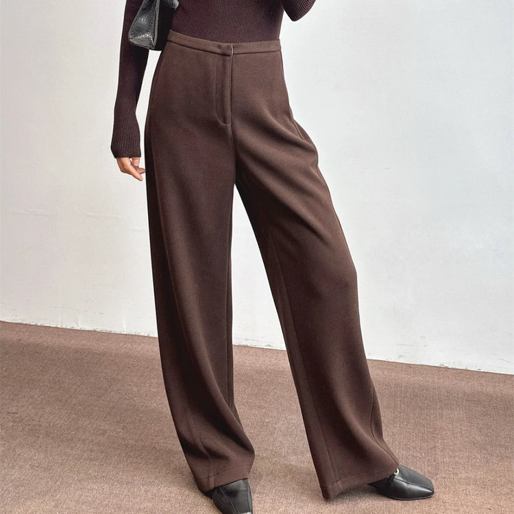 Pleated Brown Wide-Leg Pants