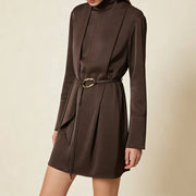High-Neck Long-Sleeve Mini Dress