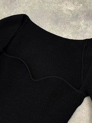 Sweetheart-Neck Long-Sleeve Sweater