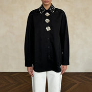 Embellished-Collar Longline Shirt