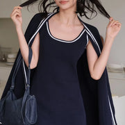 Contrast-Trim Cardigan and Dress Set
