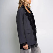 Lace-Trim Single-Breasted Blazer