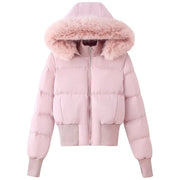Fluffy-Collar Zip-Up Puffer Jacket