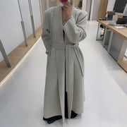 Shawl-Collar Tie-Waist Long Coat